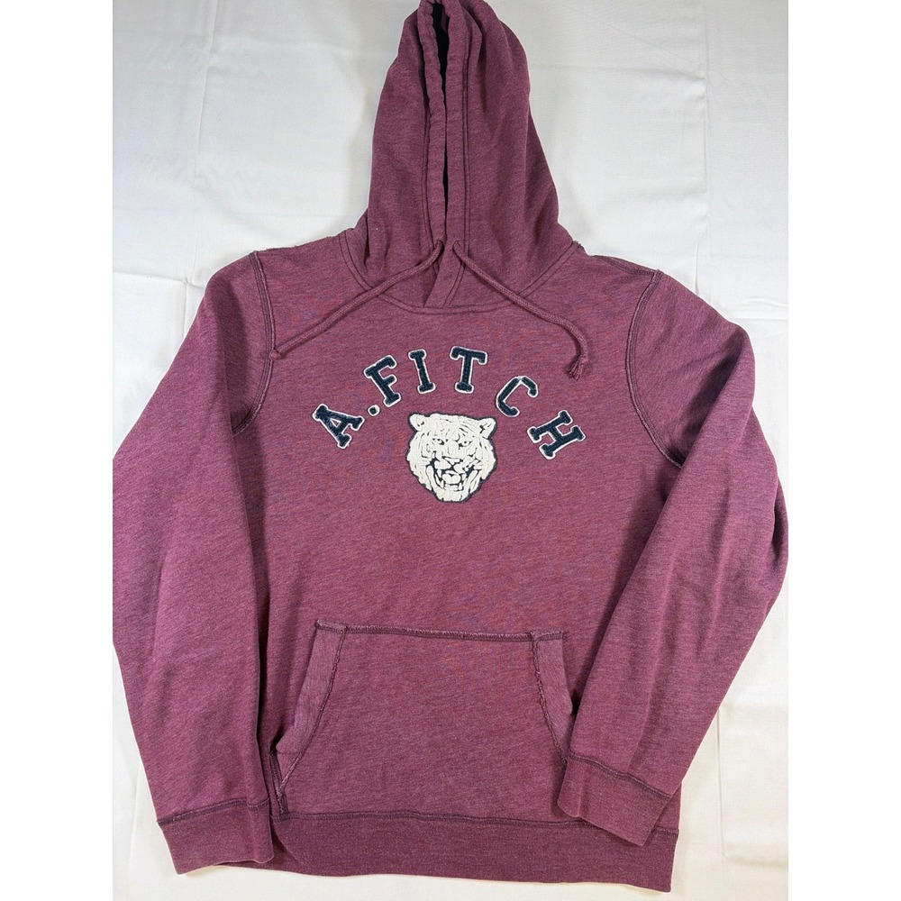 Y2K Abercrombie & Fitch Men Hoodie Burgundy Heather Tiger Graphic Medium VNTG